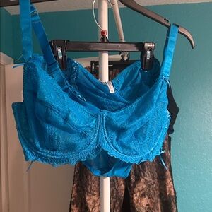 Blue Lace Underwire Bra and Panties